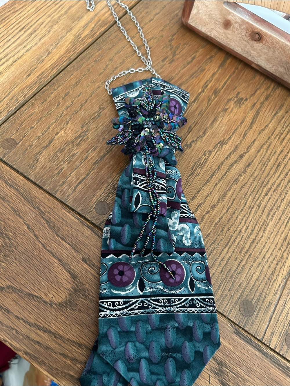 Teal & Purple Beaded Scarf Necklace - Women Accessories
